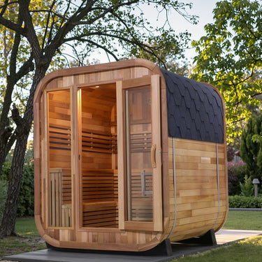 Panoramic Red Cedar Barrel Sauna - 2 Person Outdoor Sauna with Stainless Steel Heater